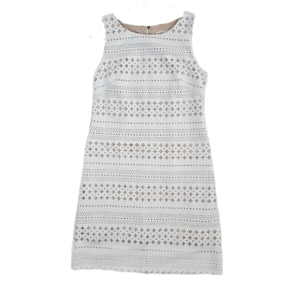 Eliza J Sheath Dress Ivory Tan Lining Womens 8 Wedding Bridal Laser Cut